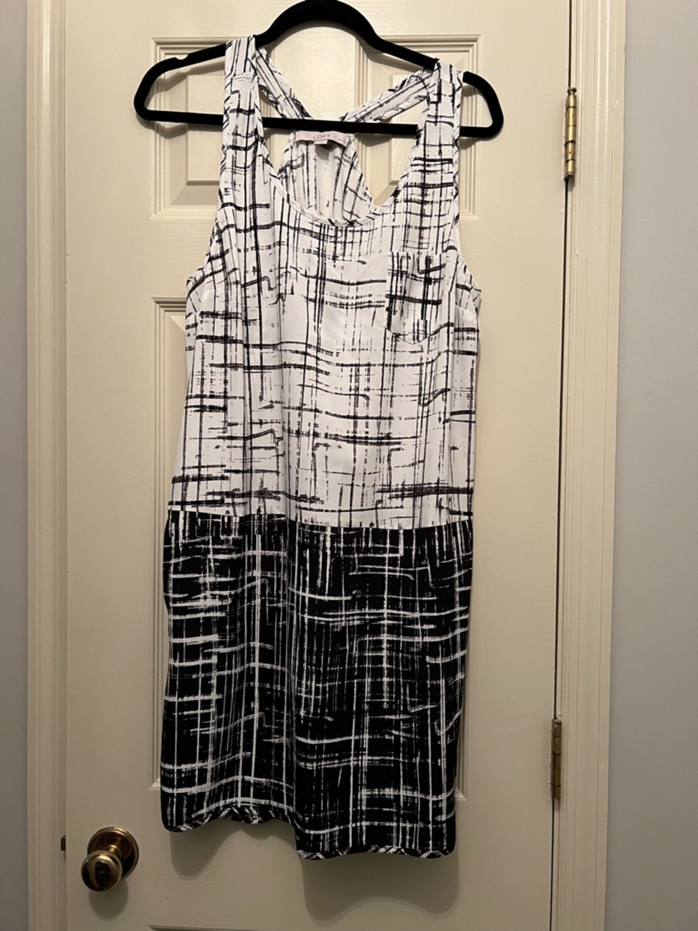 LOFT Black and White Printed Midi Shift Dress